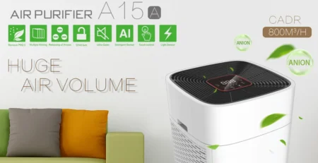 High-CADR HEPA air purifier in a living room for the 2026 air purifier buying guide