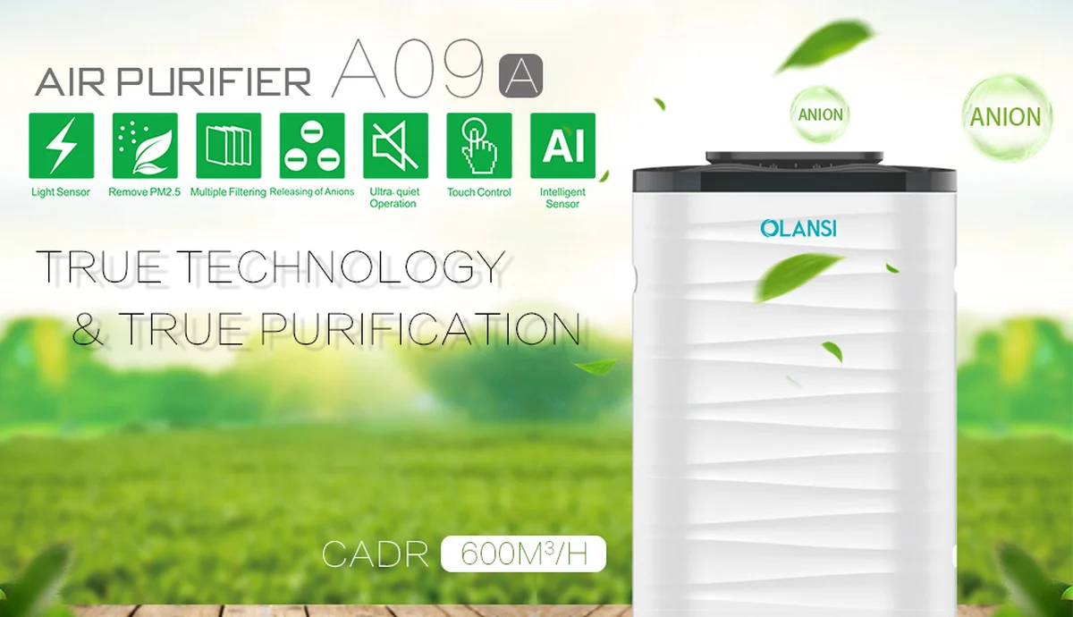 Tower air purifier with multi-stage HEPA filtration and 600 m3/h CADR