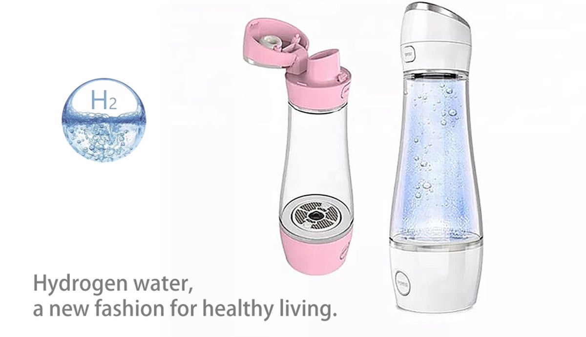 Hydrogen water bottles in pink and white finishes showing private-label color options