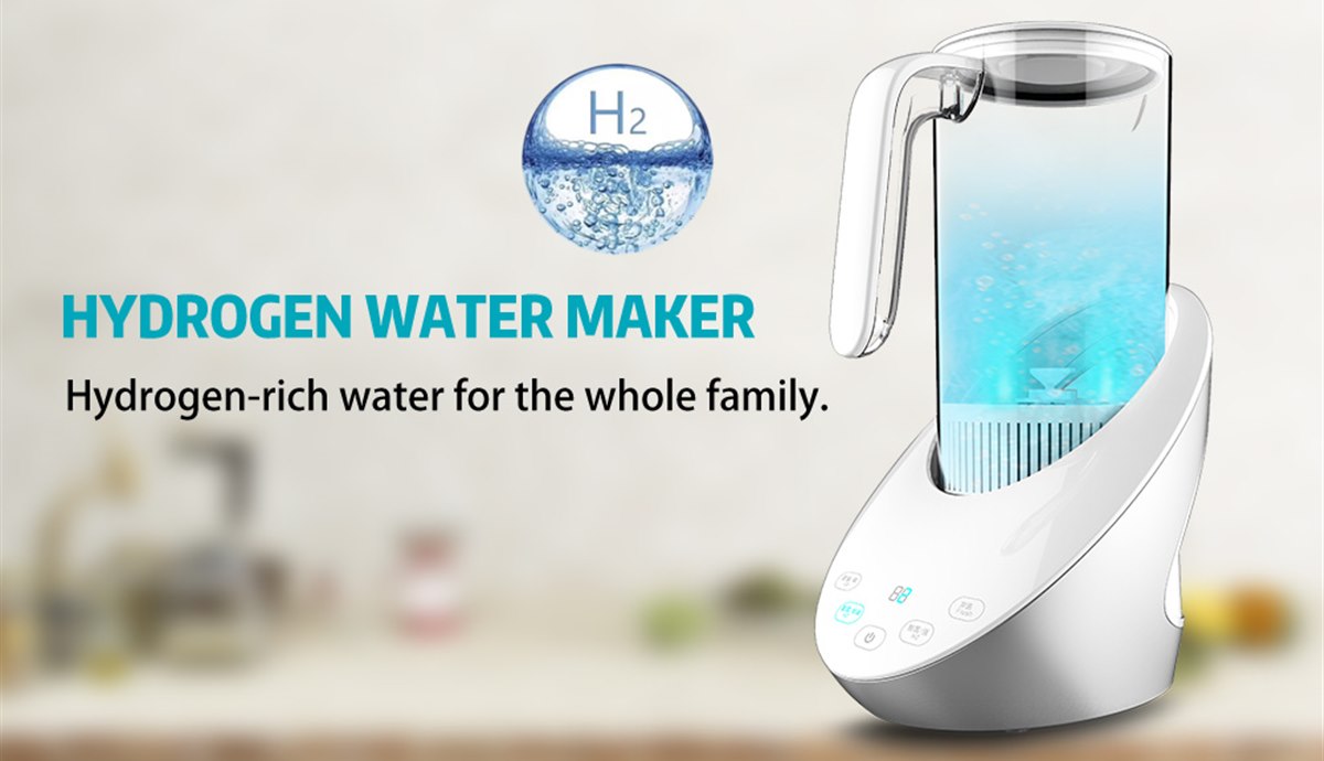 Countertop hydrogen water maker pitcher with electrolysis base for private-label brands