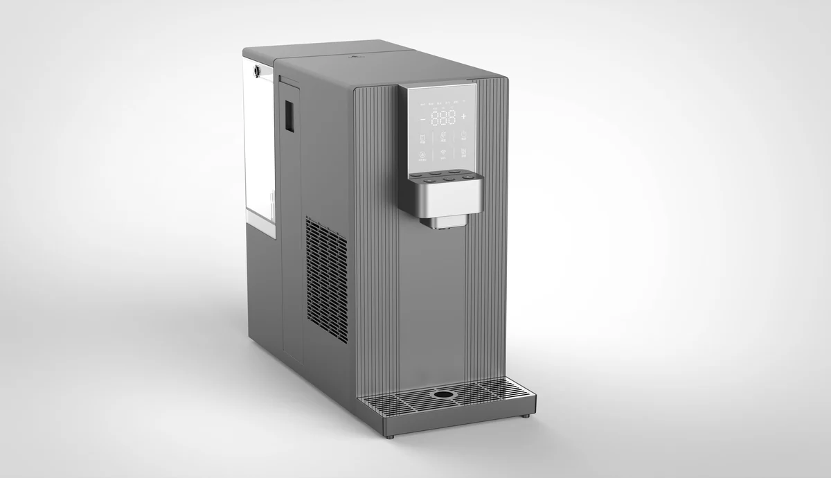 Industrial design render of a countertop water dispenser platform for ODM customization